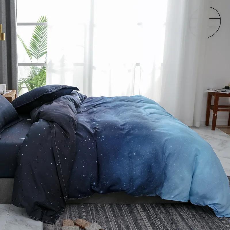 Comforter Night Starry Sky Bedding Set Queen Galaxy Moon Star Blue Gradient Color Comforter Soft Reversible