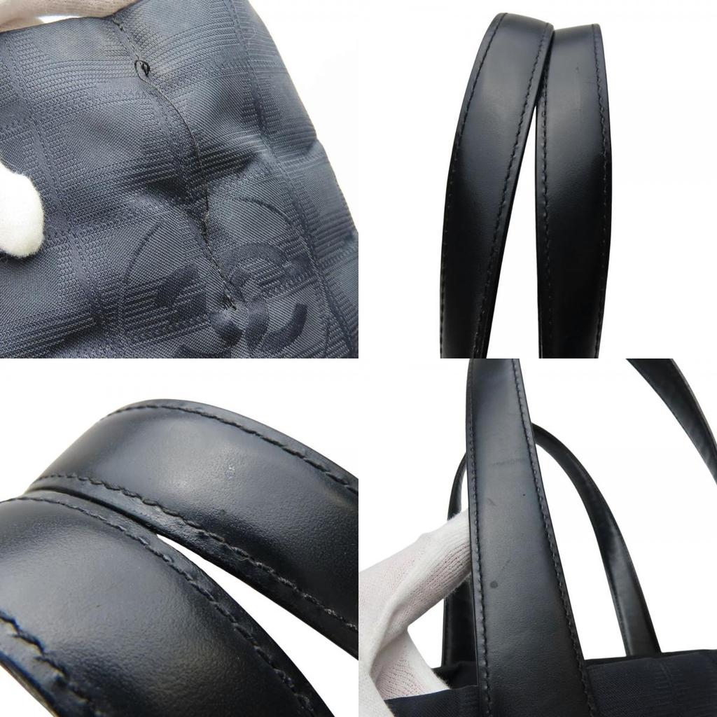 Used CHANEL Tote Bag New Travel Line COCO Mark Jacquard Nylon/leather Black 8th