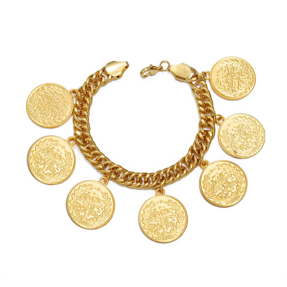 Anniyo Turkish Coin Bracelet for Women Men Turkey's Ancient Coins Banglet Turk Jewelry Gold and Silver Color #122601