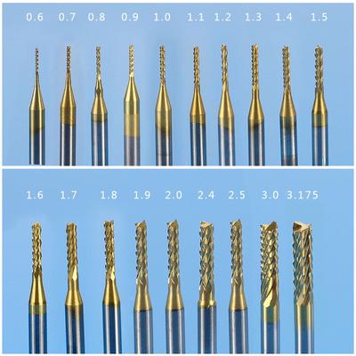 0.8mm-3.175mm Titanium Coated Carbide Milling Cutter Engraving Edge Cutter CNC Router Drill Bits End Mill for PCB Machine Micro