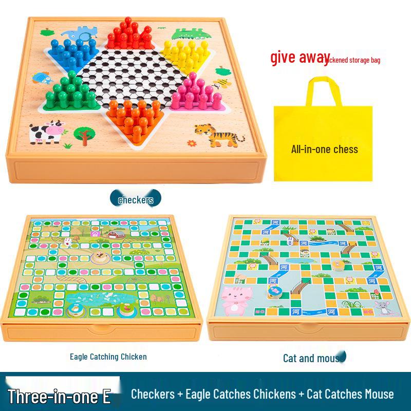Multi-game Board Set: Ludo, Five-in-a-Row, Chinese Chess, Checkers, Animal Adventure, Kids' Chess