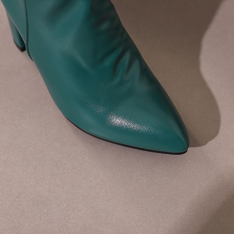 Damenstiefel mit hohen Absätzen, sexy europäischer und amerikanischer Stil, Herbst und Winter neu, spitz, mit dickem Absatz, Übergröße, mittelhohe Stiefel