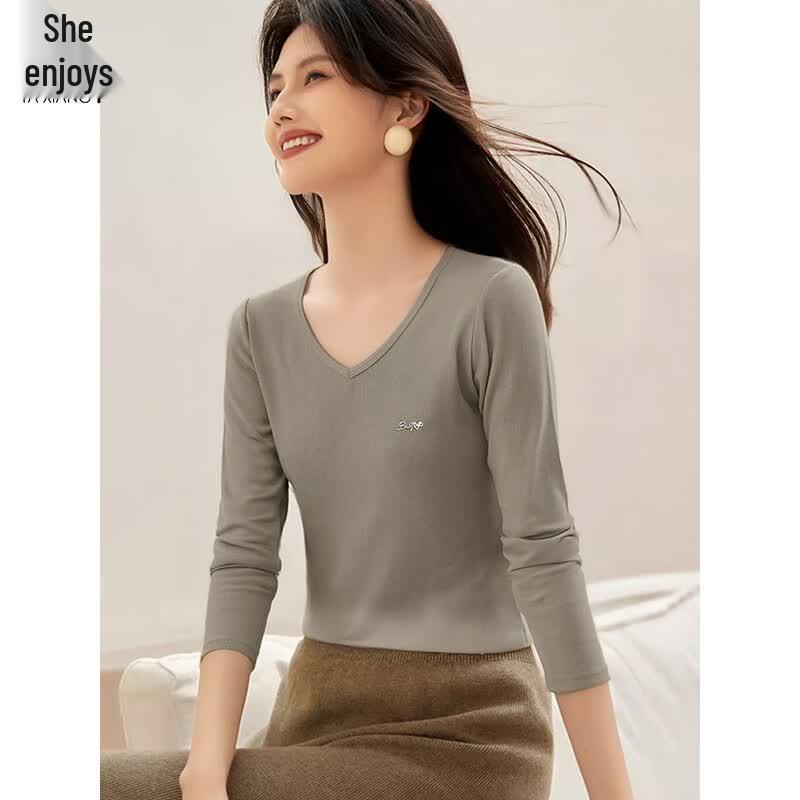 Women's Solid Color Long Sleeve Round Neck Undershirt