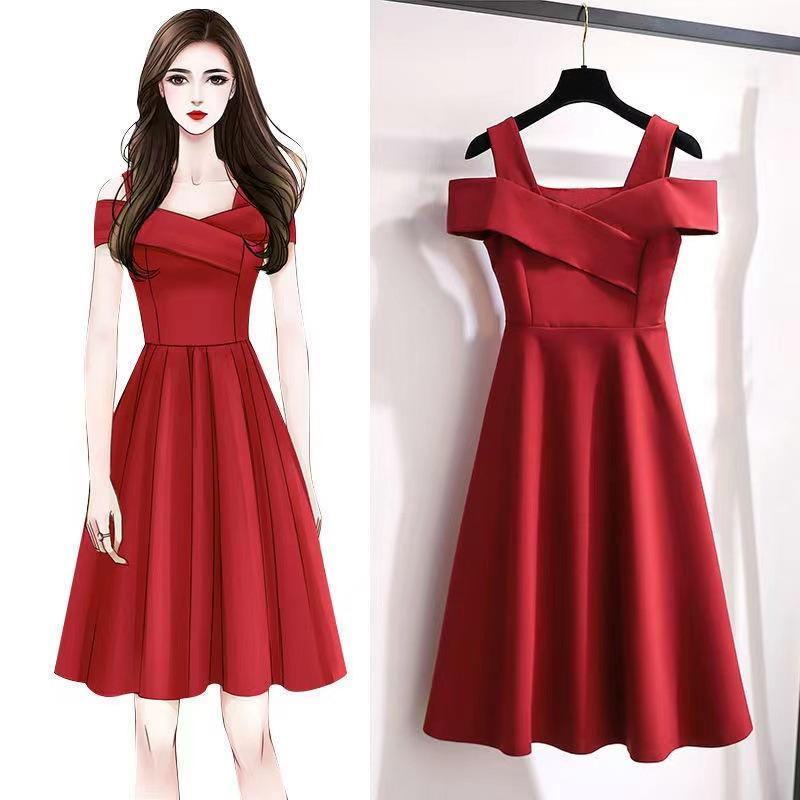 Women's Plus Size Cold Shoulder Cross Wrap A Line Midi Dress Solid Color High Waist Slim Fit Cocktail Party Swing Dress