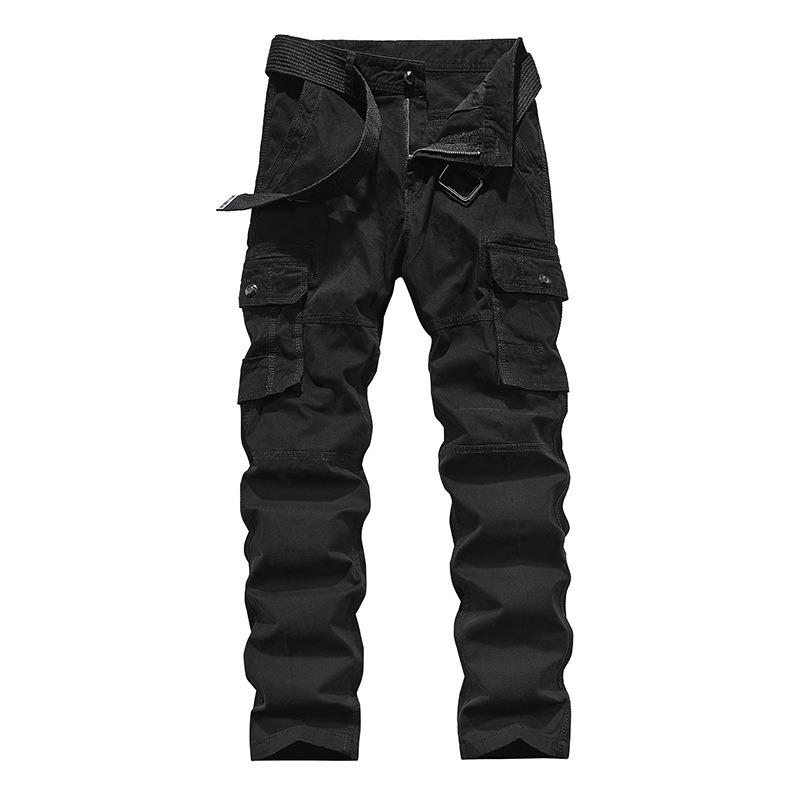 

Mountaineering pants men s autumn and winter straight-leg pants trendy elastic pure cotton casual pants multi-pocket functional waterproof overalls 4XL чорний