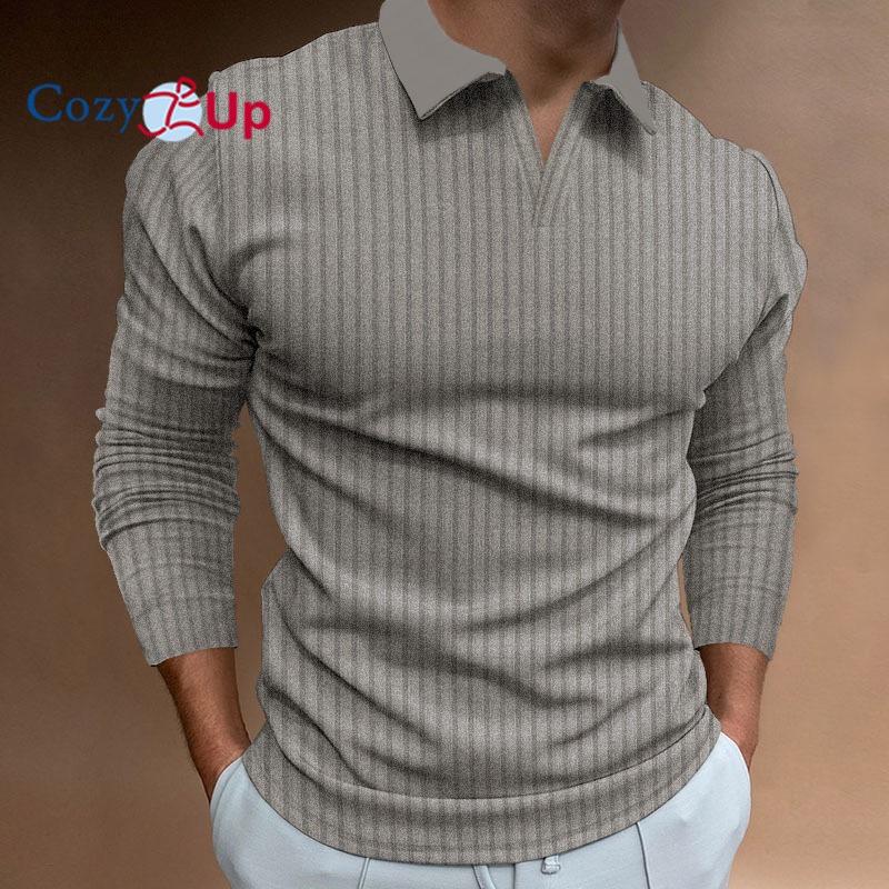Polo da uomo a maniche lunghe in maglia Cozy Up, polo estivo vintage con bottoni
