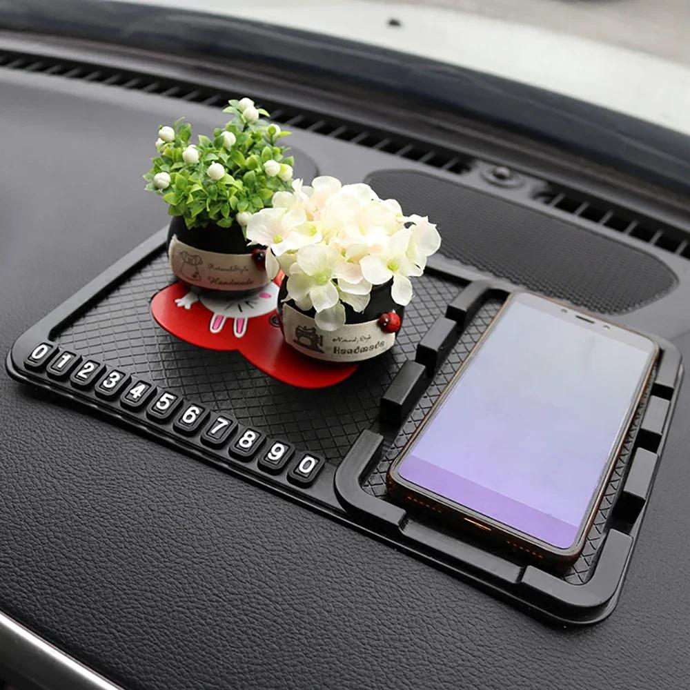Car Ornament PVC Anti Slip Mat Cute Decoration Dashboard Non-slip Pad With Phone Number Prompt Auto Interior Accessories Gifts