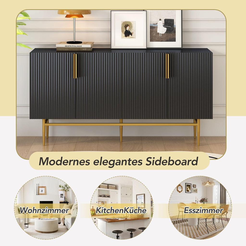 Sideboard Storage Cabinet, Modern Buffet with 4 Doors, Adjustable Shelf, Metal Legs, Storage Cabinet Sideboard with Ample Storage Space