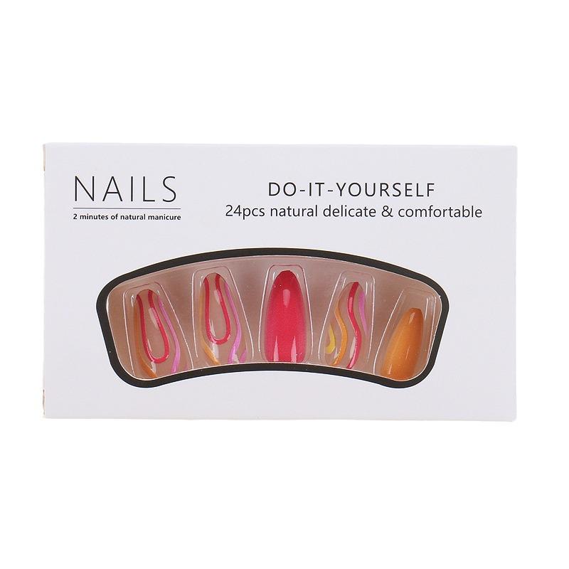 Colorful Striped Water Drop Fake Nail Tips for European & American Hot Girl Style