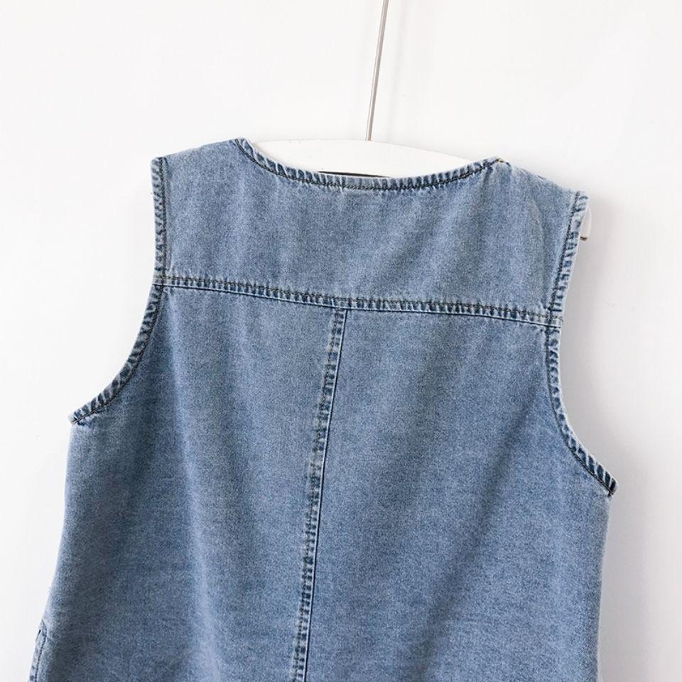Women Jean Vests Autumn Pockets Sleeveless Streetwear Single Breasted Casual Tops Denim Vest for Women