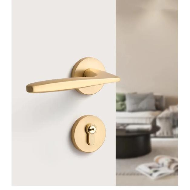 Gold Zinc Alloy Bedroom Door Lock Interior Wooden Door Handle Lock Body Set Mute Security Door Lock Home Hardware with Key