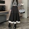 Lace Spliced Midi Skirts for Women High Waist Sweet Vintage A-line Cake Skirt Fashion Clothing Spring Autumn