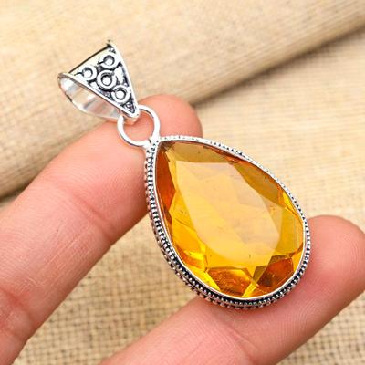 Pretty Honey Topaz Gemstone Handmade 925 Sterling Silver Jewelry Pendant For Women