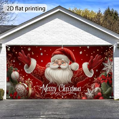 2D Flat, 2D Door Banner, 1 Large Santa Claus Magic Garage Door Cover with 2D Flat Printing