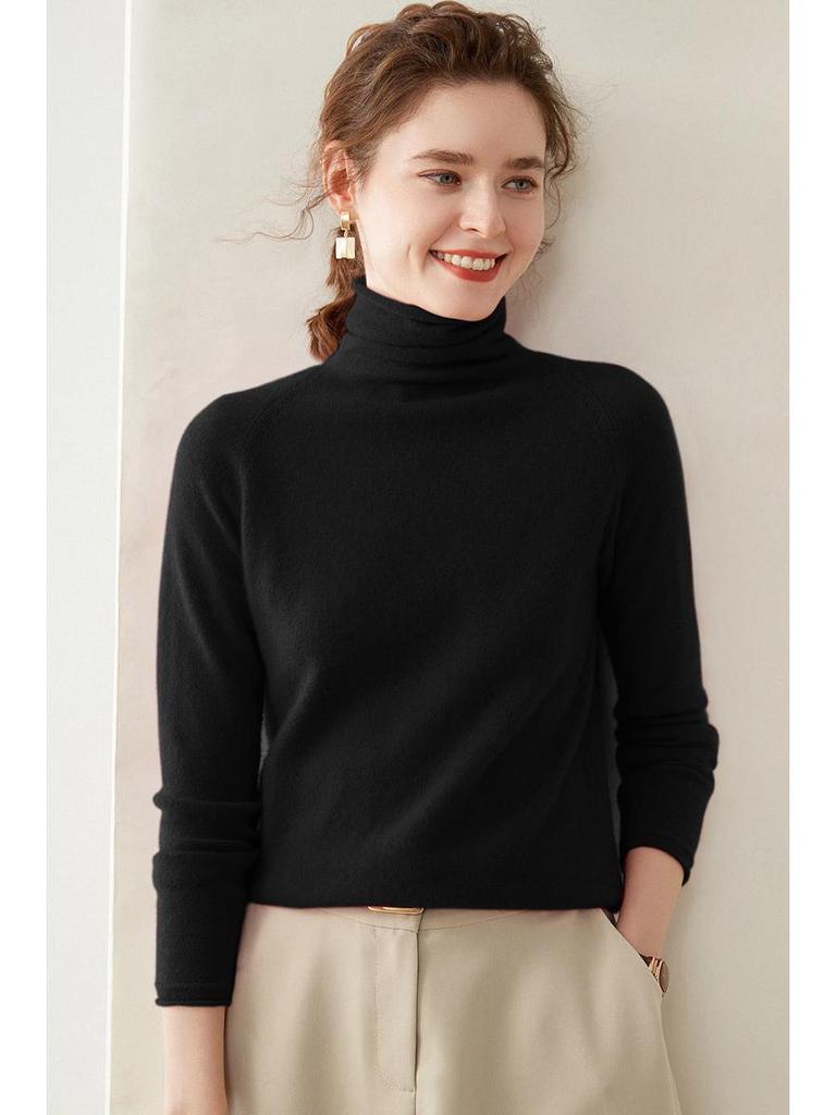 High-End Women's Loose Fit Cashmere Turtleneck Sweater with Rolled Edge