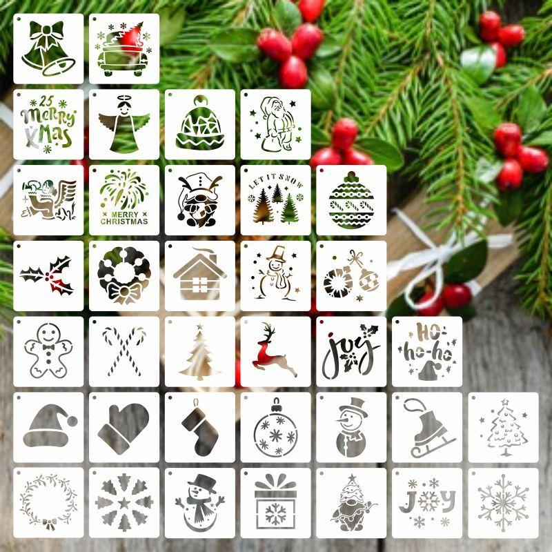 Christmas Wooden Hollow Painting Template Christmas Element Pattern Round Pendant Hollow Painting Template