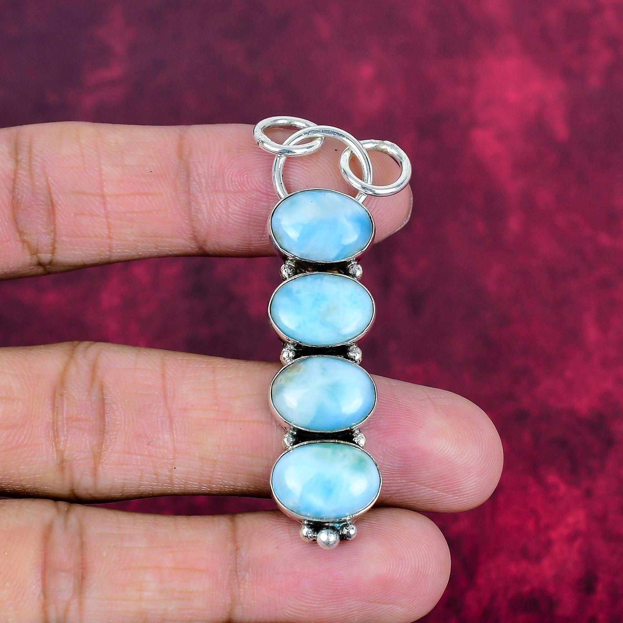 

Подвеска с драгоценным камнем Ларимар, кулон из цельного серебра 925 пробы, ювелирное изделие ручной работы, кулон с камнем по дате рождения, подарок для него 2.63 Inches синий