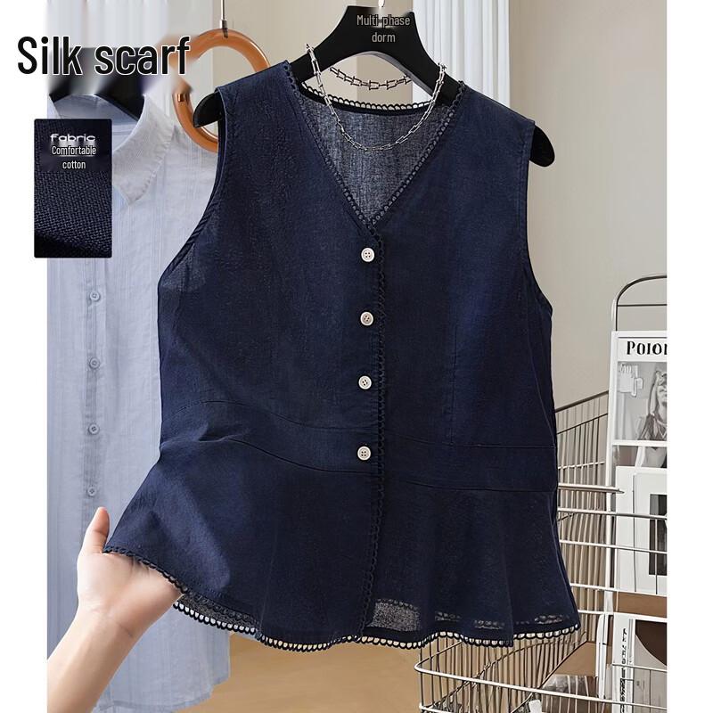 

Women s Ramie V-Neck Ruffled Sleeveless Vest L