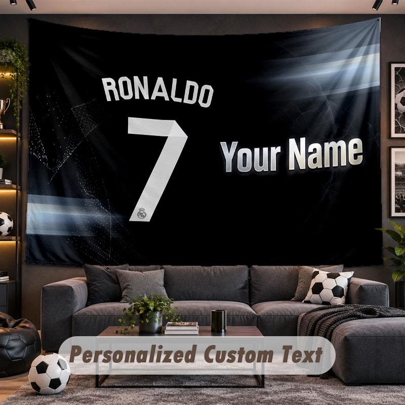 Wandtapijt met aangepaste naam Cristiano Ronaldo patroon Gepersonaliseerde bedrukte stof Wanddecoratie