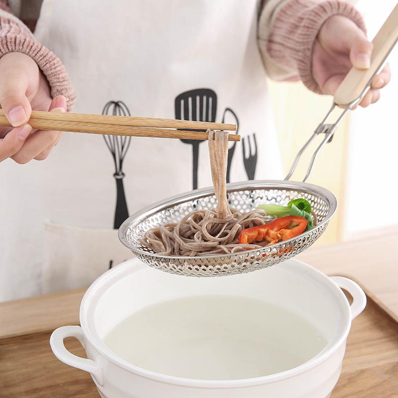 Household Items Kitchen Supplies Stainless Steel Slotted Spoon Frying Hole Scoop Wooden Handle Filter Mesh Leakage