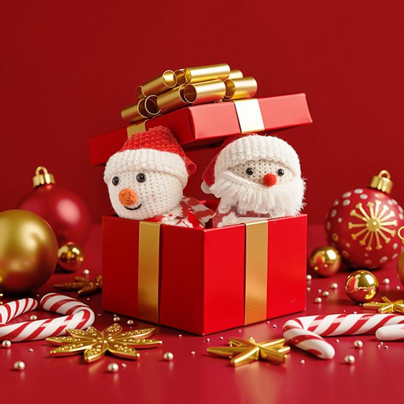 Niedlicher Häkel-Positive-Energie-Weihnachtsmann Häkel-Weihnachtspuppen mit Karte Desktop Handgefertigte Strickfiguren Weihnachtsdeko Ornament