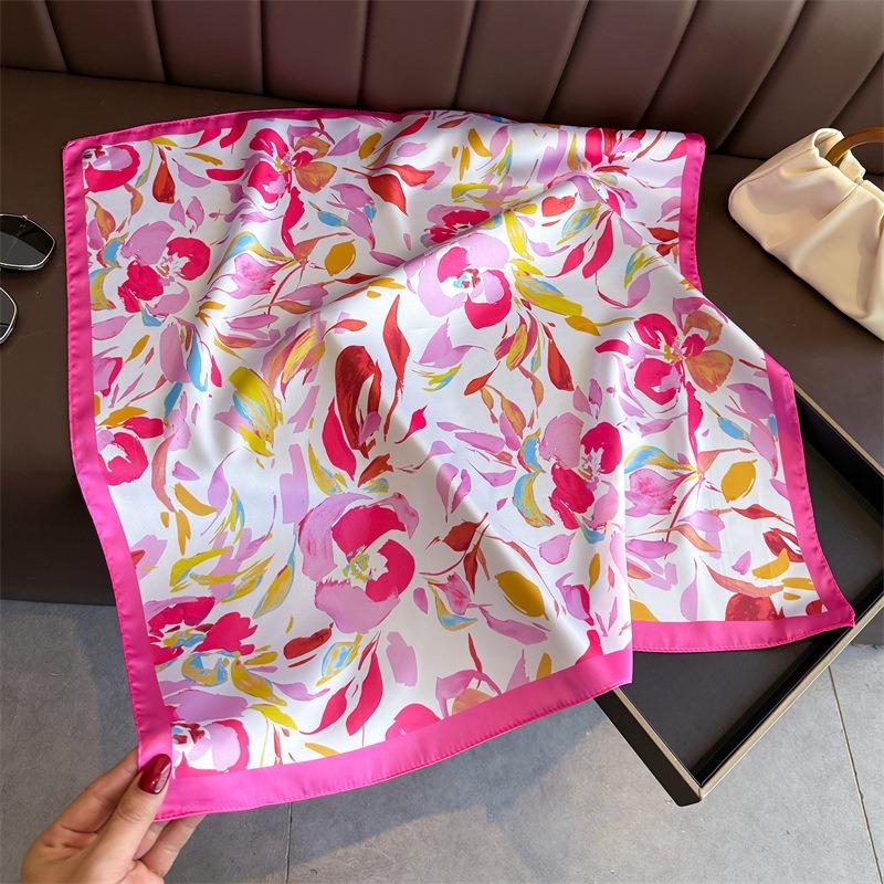 Elegant Printed Silk Like Square Scarf For Women Daily Use