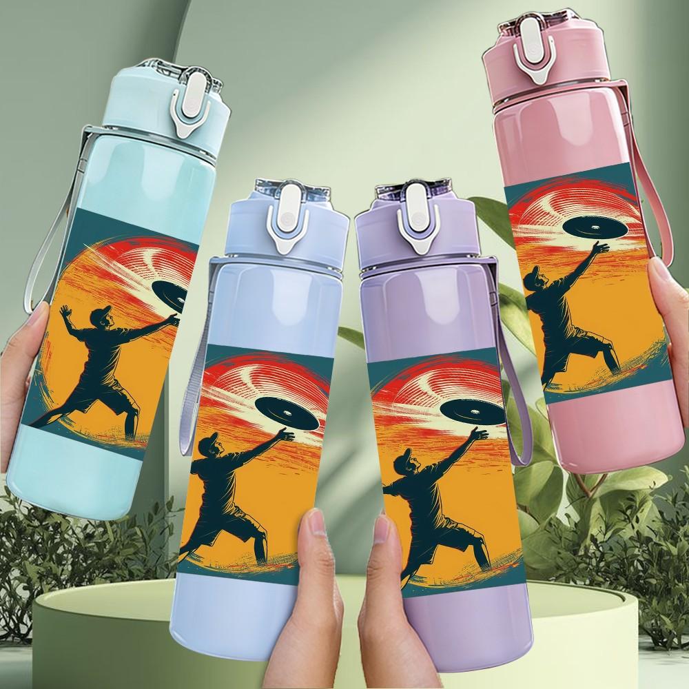 1PC Runner Athlete Sunset Sport Print 750ml Color Plastic Sports Water Bottle Leakproof Flip Straw Lid Suitable for Sports Office Home Use