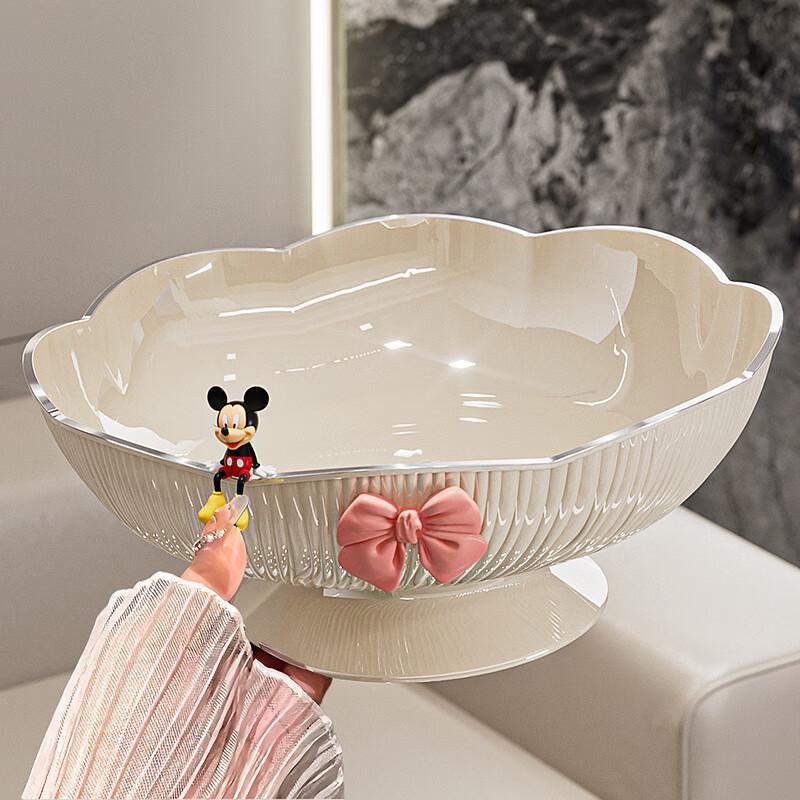 Silver-Edged Petal Drainable Fruit Plate Drainable Petal Plate with Bowknot