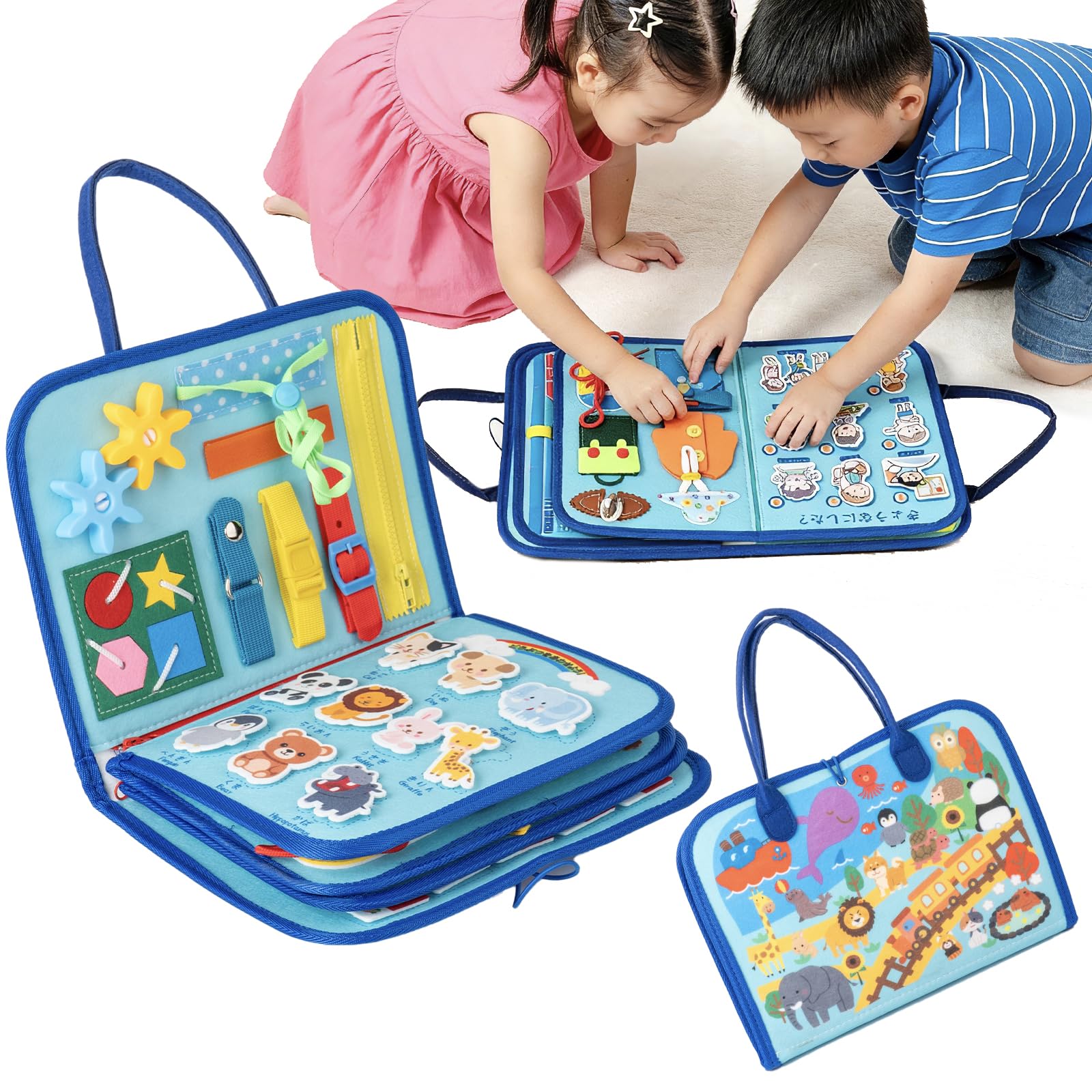 

Globaledutoy Montessori Toy Premium Japanese Edition Busy Board Educational Toy for Ages 3 4 5 6 School Readiness Dressing Practice Navy