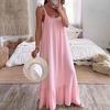 Women's Summer Casual Loose Dress Tie Shoulder Sleeveless Square Neck Maxi Dress A-Line Ruffle Flowy Beach Sundress