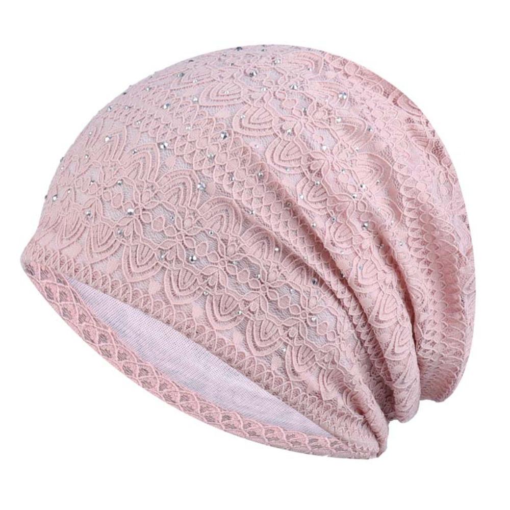 Ethnic Style Warm Bonnet Caps Rhinestones Hijab Turban Cap Casual Lace Beanie Hats  Autumn Spring