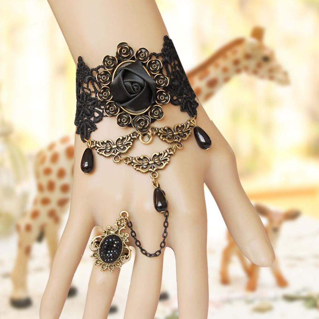 Handschuh Verstellbar Langes Armband Strasssteine Dekor Gotische Spitze Hand Schmuck für Frauen Damen Kleid Passend
