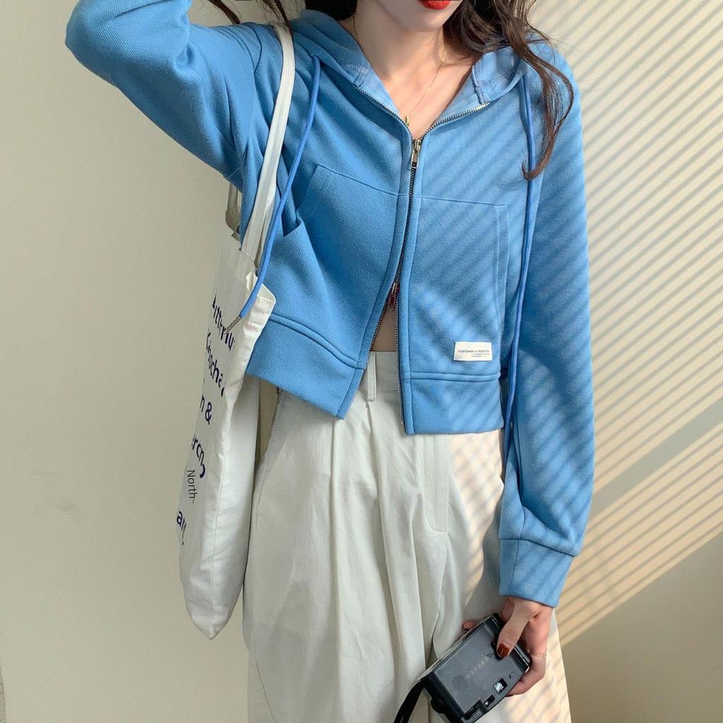Women's Short Pink Cotton Hoodie Cardigan - Lightweight Spring/Summer Zipper Jacket