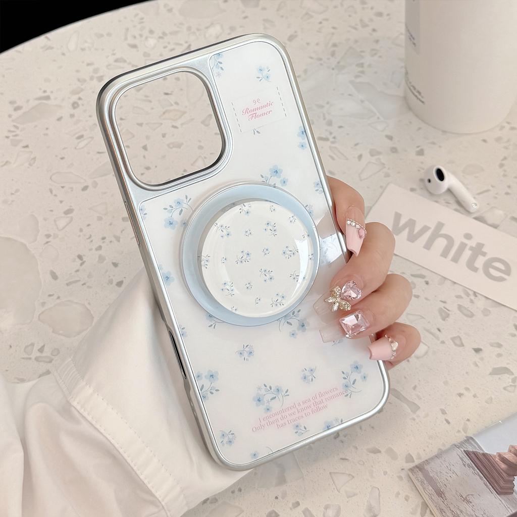 Fresh and suitable for Apple products17promax Phone case iphone16Electroplating13Magnetic Attraction14Little Blue Flower Stand12Hard