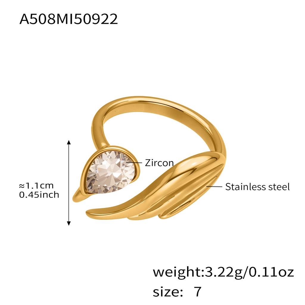 Big Shiny Cubic Zirconia Zircon Zircon Ring In Stainless Steel 18K Gold Plated Feather Wing Shaped Statement Rings For Women