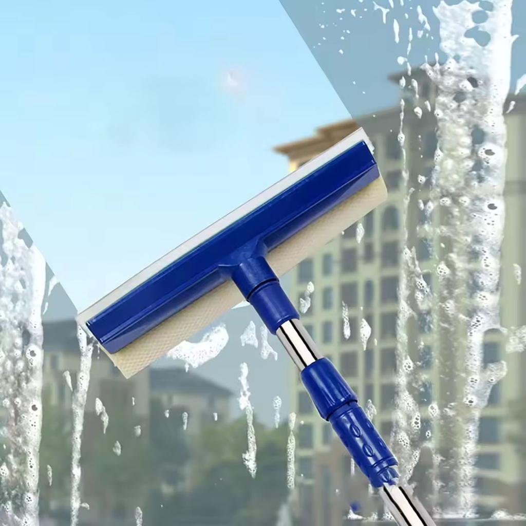2 in 1 Teleskop Fensterglasreiniger Wischer Langer Griff Schwammbürste Fensterwischer Abzieher Reinigungswerkzeug