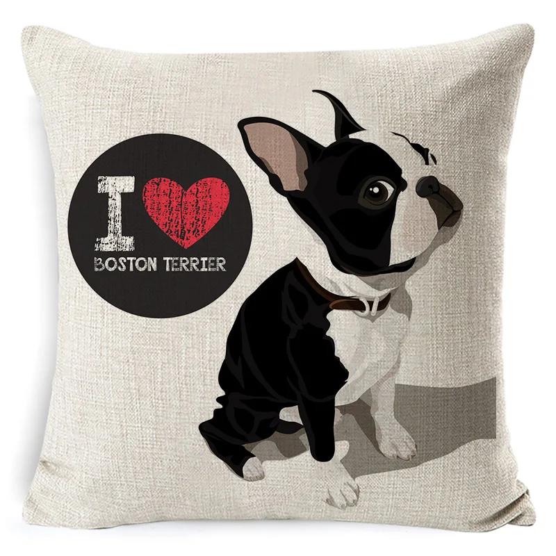 

Чехол для подушки из хлопка и льна с изображением бультерьера и бигля, наволочка для подушки с изображением бостонского терьера и боксера, наволочка для подушки с изображением бульдога и чихуахуа, наволочка для домашнего декора 45X45CM