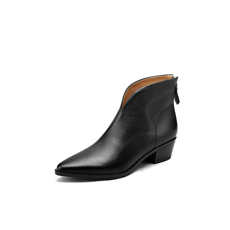 

2024 Лаконичные базовые женские ботильоны с острым носком, зрелая обувь, женская молния сзади, осень-зима, новые, из натуральной кожи, для офиса, для женщин 34 чёрный