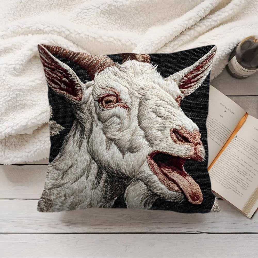 Spooky Goat Face 2D Cool Cushion Cover Silky Short Plush Invisible Zipper Dustproof Sofa Pillow Case For Home Decor