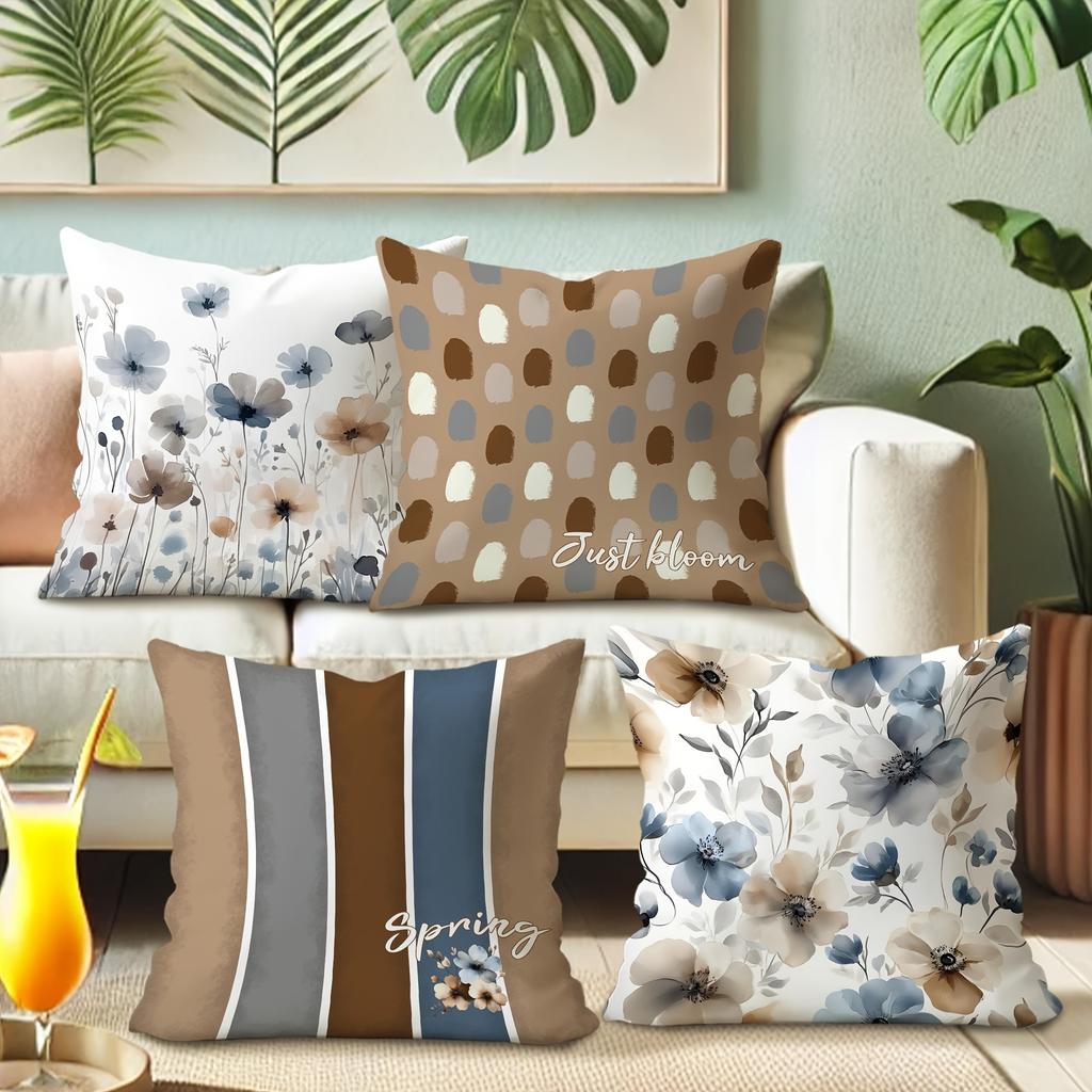 Elegant Spring Theme Pillow Cover: Exquisite Floral and Fashion Pattern, Sofa Cushion Cover, Bedroom Room Decoration