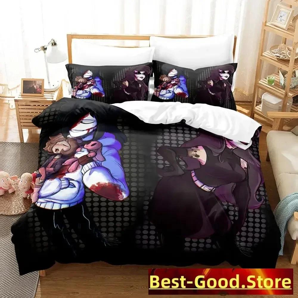 Jeff And Jane Creepypasta Printed Bed Set Duvet Cover Pillowcase Bedding Set Linen Sheet Quilt Cover Queen King Size Anime