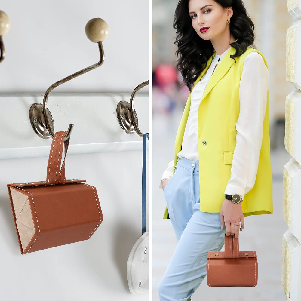 Compact Eyeglass Case for 3 PU for Travel and Car Lens Stylish Brown Pairs, Leather, Wall-Mountable, Foldable, Anti-Scratch, Portable, Use,