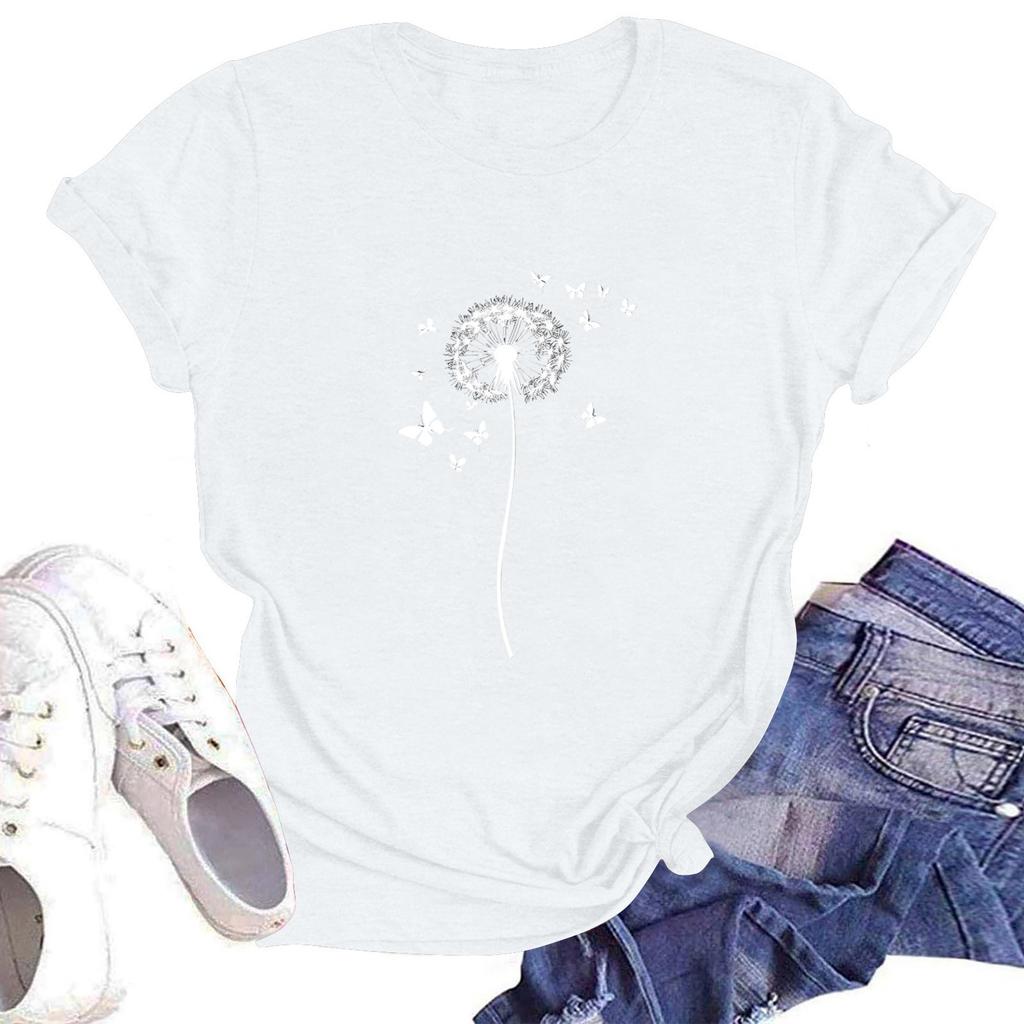 Ladies' Round Neck Casual Floral Print Short Sleeve T-shirt Top