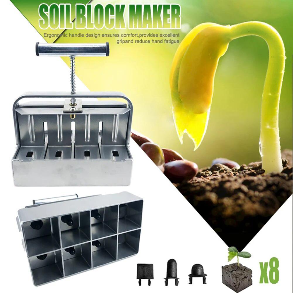 Stainless Steel Soil Blocker with Handle Handheld Clod Maker Reusable Seedling Soil Block Maker for Greenhouse Yard Accessories