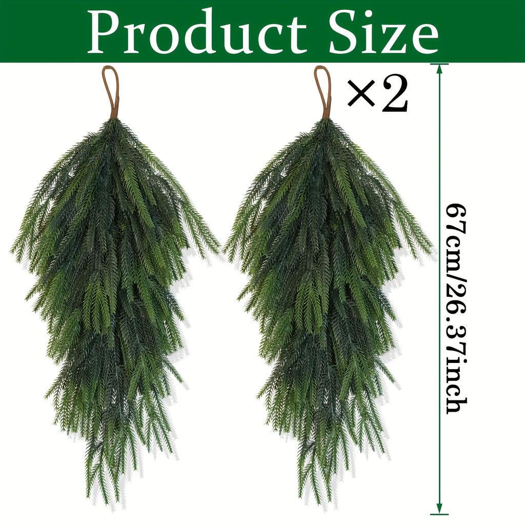 Artificial Pine Needle Teardrop Door Decor - Norfolk Green Teardrop Wreath Suitable for Outdoor Christmas Decoration On Doors