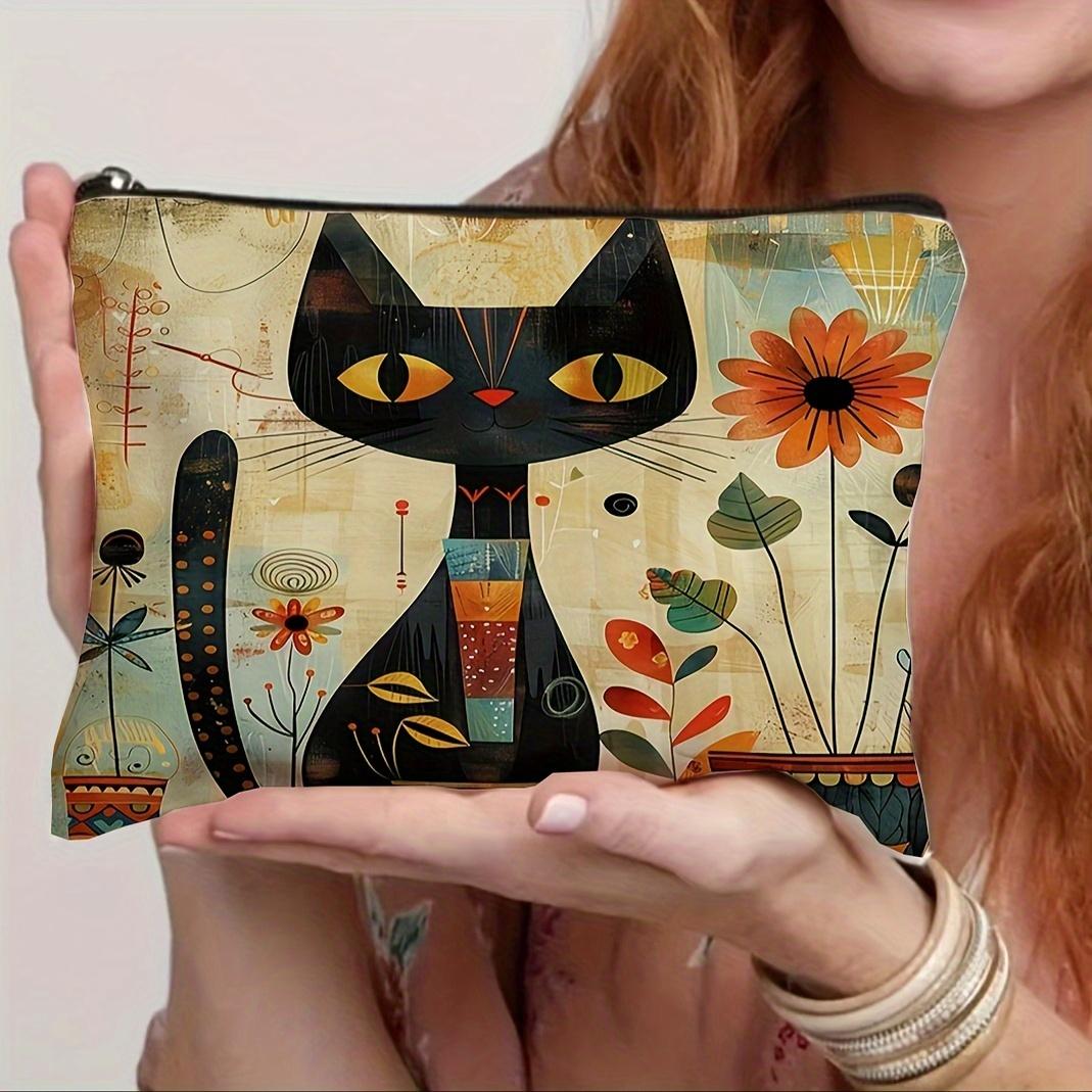 

Дорожная косметичка из холста с рисунком кошки, повседневный стиль, косметичка с застежкой-молнией, легкая и складная, можно чистить влажной салфеткой Canvas