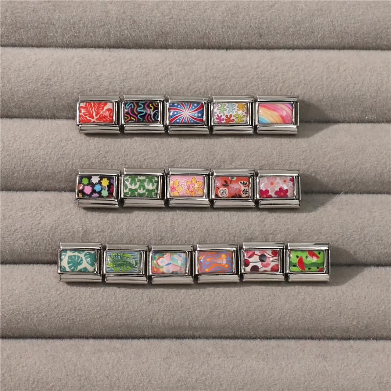 Fashion Colorful Flowers Heart Star Watermelon Butterfly Leaves Italian Charm Links Fit 9mm Stainless Steel Bracelet DIY Making
