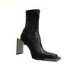 Fashion 2025 New Style Strange Style Heel Women Boots Metal Square Toe Square Heel Back Zipper High Heel Ankle Boots Novelty Short Boots