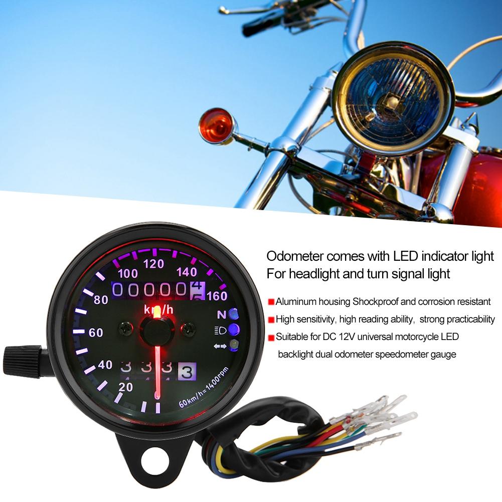 DC 12V Universal Motorcycle LED Backlight Dual Odometer Speedometer Gauges Meter