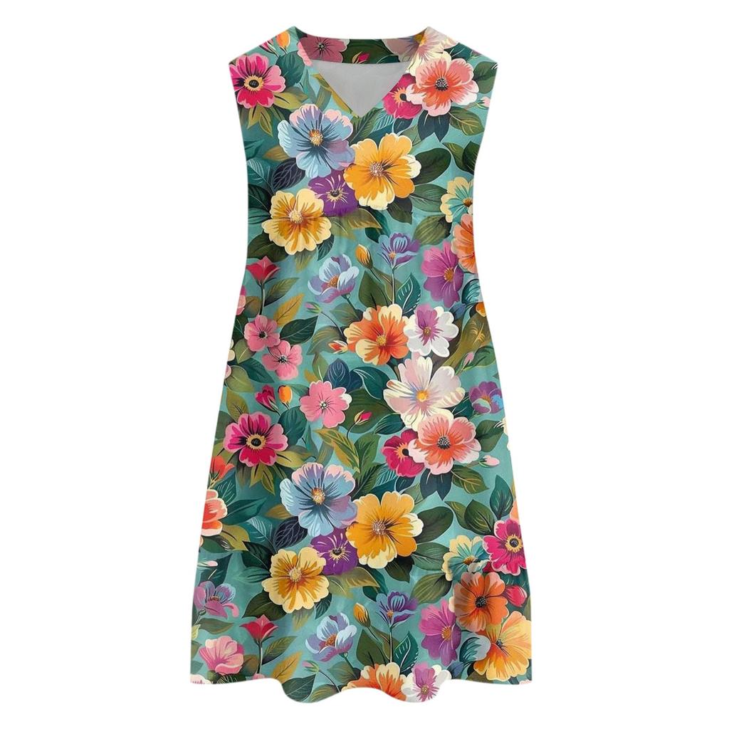Women's Casual Fashion Breathable V-neck Vest With Pockets Floral Holiday Dress